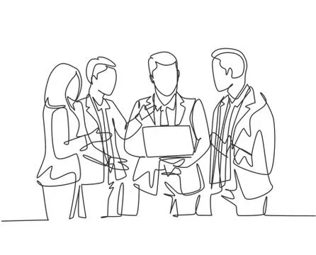 One continuous line drawing of young male manager persuade little chat Stock Illustration