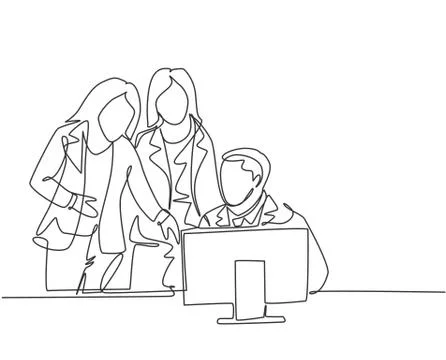 One continuous line drawing of young CEO train female team members Illustrazione stock