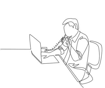 One continuous line drawing of young programmer take a phone call イラスト素材