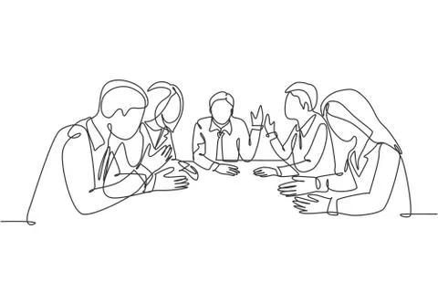 One continuous line drawing of young male and female sales managers meeting Illustrazione stock