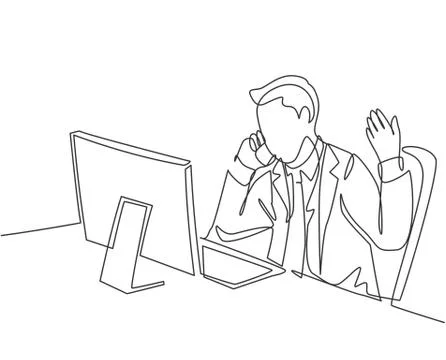 One continuous line drawing of young male employee get call from his manager Stock Illustration