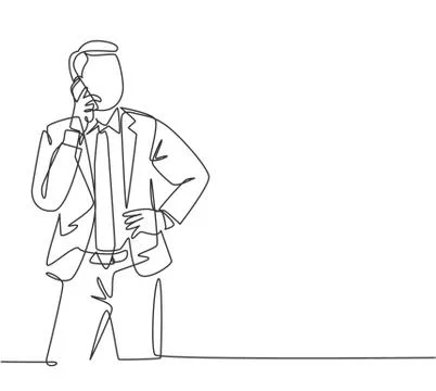 One continuous line drawing of young male business owner get a phone call Stock Illustration