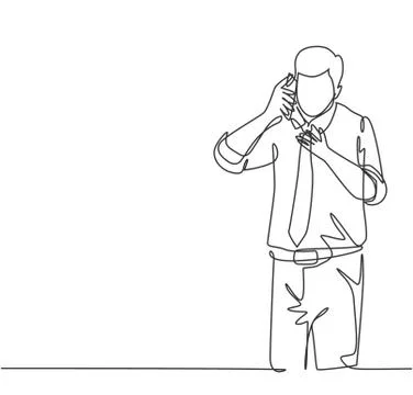 One continuous line drawing of young male business owner get a phone call Stock Illustration