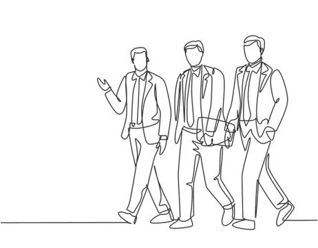 One continuous line drawing of young happy businessmen walking together イラスト素材