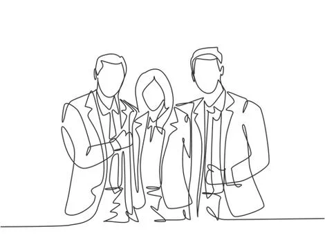 One continuous line drawing of young happy male and female manager standing Stock Illustration