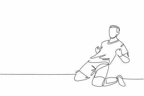 One continuous line drawing of young sporty soccer player sliding on field Illustrazione stock