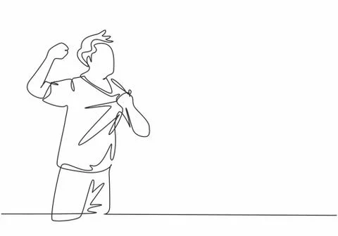 One continuous line drawing of young soccer player grabbing his badge club Illustrazione stock