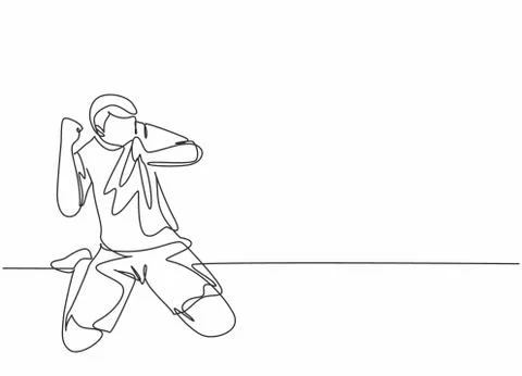 One continuous line drawing of young soccer player kissing the jersey badge Stock-Illustration