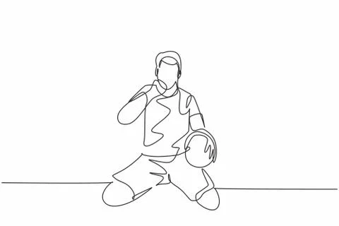 One continuous line drawing of young soccer player keeps the ball on hand Stock Illustration