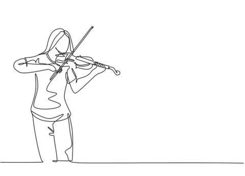 One continuous line drawing of young happy female violinist performing イラスト素材