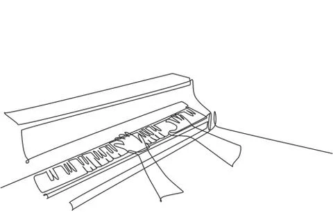One continuous line drawing of young happy male pianist playing classic piano Illustrazione stock