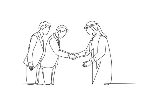 One continuous line drawing of young muslim business man bowing Stock-Illustration