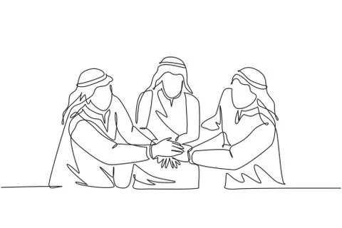 One continuous line drawing of young muslim marketing manager deal a project Illustrazione stock