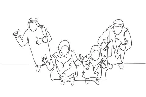 One continuous line drawing of young muslim businessman and businesswoman Stock Illustration