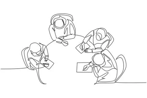 One continuous line drawing young muslim businesspeople discussing agreement Stock Illustration