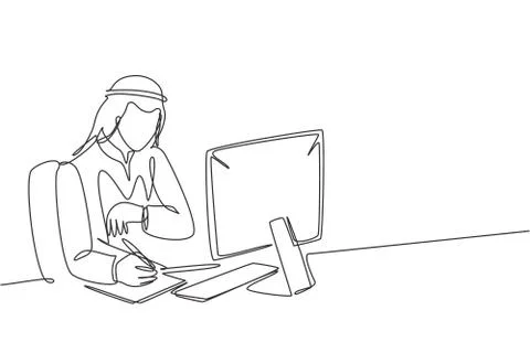 One continuous line drawing of young male muslim businessman Illustrazione stock