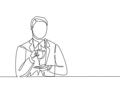 One continuous line drawing young happy business man thinking business ideas Illustrazione stock
