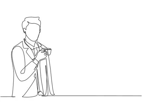 One continuous line drawing of young happy businessman standing 스톡 일러스트