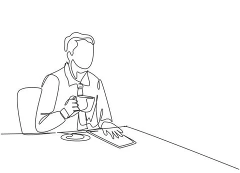 One continuous line drawing of young happy manager thinking about business イラスト素材