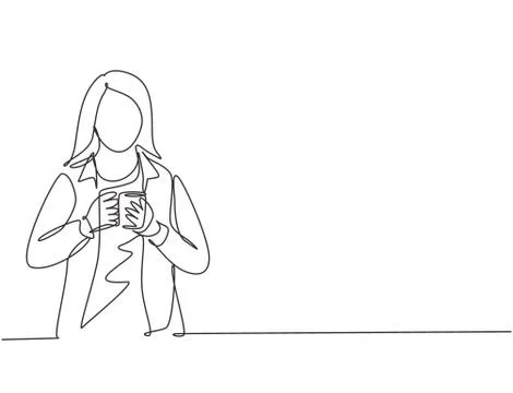One continuous line drawing of young female employee thinking solution Illustrazione stock