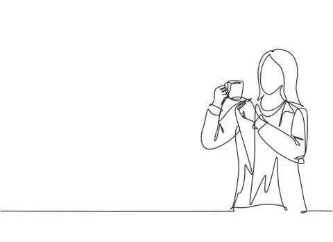 One continuous line drawing of young marketing manager make a quiet gesture Illustrazione stock