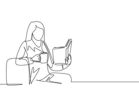 One continuous line drawing of young happy female office worker leaning Illustrazione stock