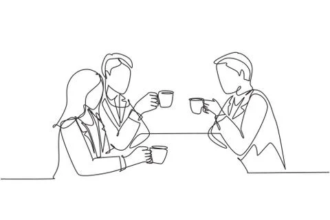 One continuous line drawing of young businessman and businesswoman Illustrazione stock
