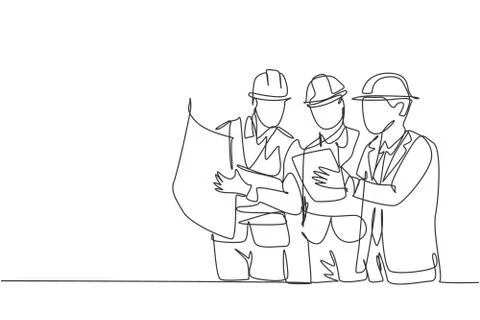 One continuous line drawing of young architect, manager and engineer meeting Illustrazione stock