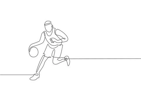 One continuous line drawing young basketball player practicing and training Stock Illustration
