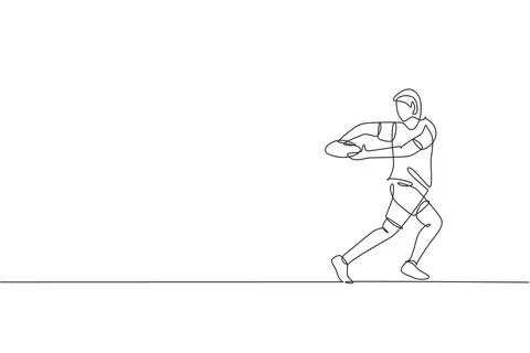 One continuous line drawing of young male rugby player catch the ball Stock-Illustration