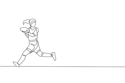 One continuous line drawing young rugby player run and catch the ball イラスト素材