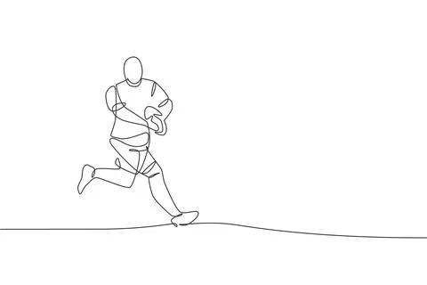 One continuous line drawing of young strong male rugby player catch the ball Illustrazione stock