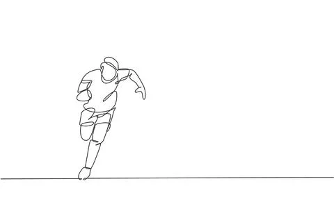 One continuous line drawing of young man rugby player run and hold the ball Illustrazione stock