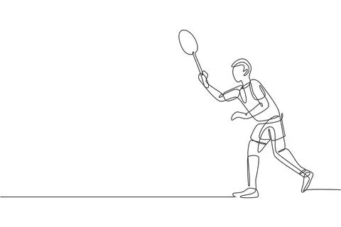 One continuous line drawing of young badminton player ready to take opponent Stock Illustration