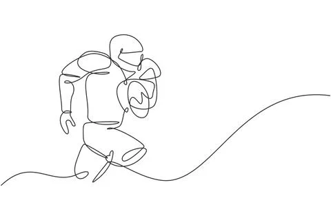 One continuous line drawing of young muscular man american football player Stock Illustration
