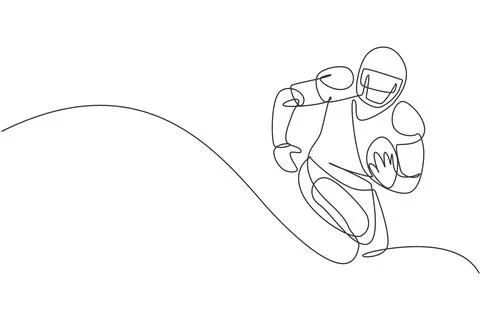 One continuous line drawing of young happy man american football player run Stock Illustration
