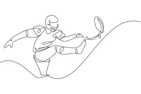 One continuous line drawing young man american football player kicking ball Illustrazione stock