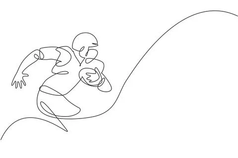One continuous line drawing of young happy man american football player run イラスト素材