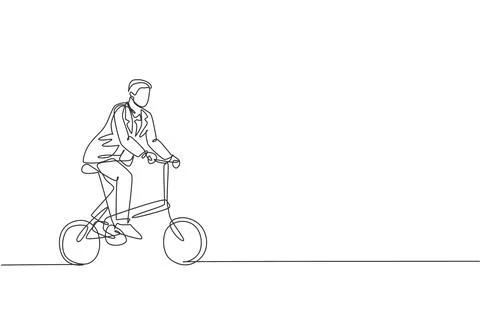 One continuous line drawing of young professional manager man cycling ride Stock Illustration
