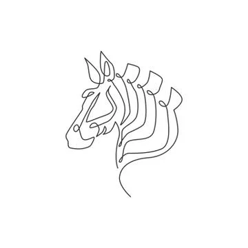 One continuous line drawing of zebra head for national park zoo safari logo Stock Illustration