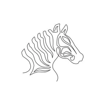 One continuous line drawing of zebra head for zoo safari national park logo Stock Illustration