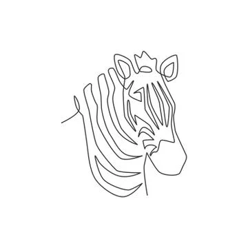 One continuous line drawing of zebra head for zoo safari national park logo Stock Illustration