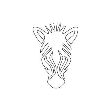 One continuous line drawing of zebra head for national park zoo safari logo Stock Illustration