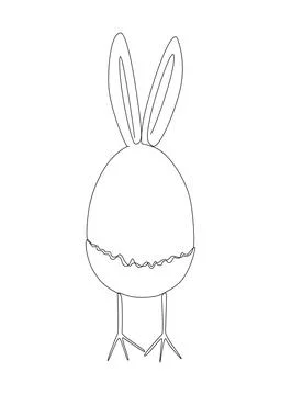 One continuous line of Easter egg with rabbit ears and chicken legs. Thin L.. Stock Illustration