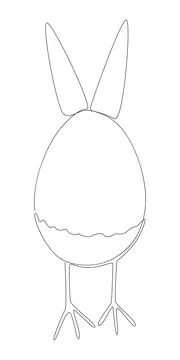 One continuous line of Easter egg with rabbit ears and chicken legs. Thin L.. Stock Illustration