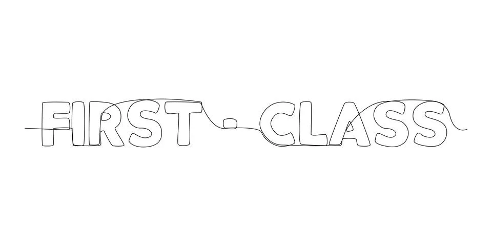 One continuous line of First Class word. Thin Line Illustration vector conc.. Stock Illustration