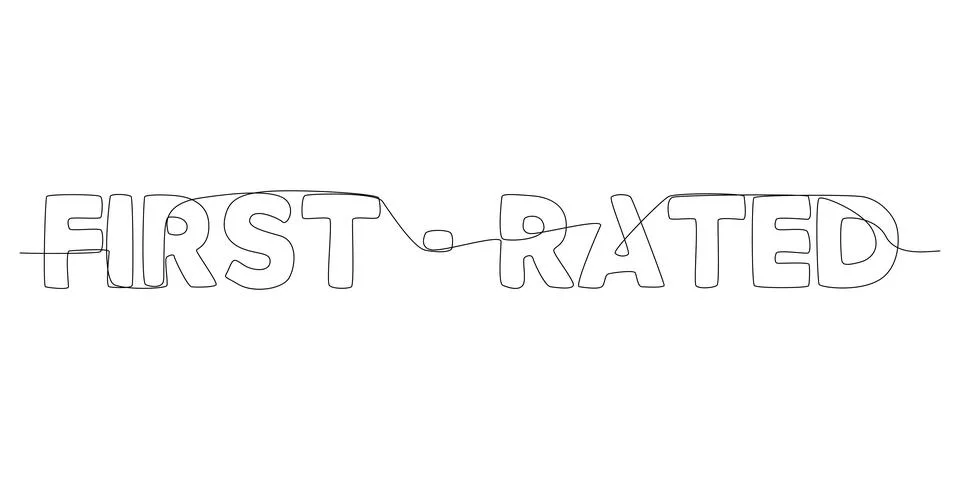 One continuous line of First Rated word. Thin Line Illustration vector conc.. Stock Illustration