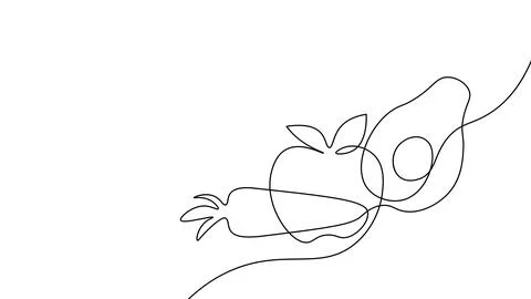 One continuous line fresh avocado carrot tomato icon. Vegetables salad fruit Stock Illustration