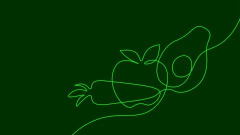 One continuous line fresh avocado carrot tomato icon. Vegetables salad fruit Stock Illustration