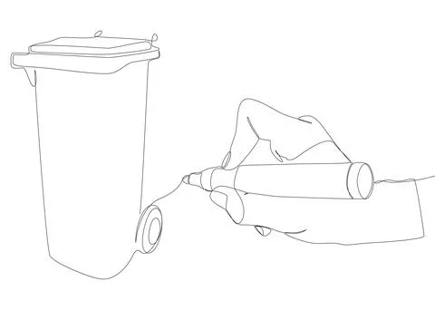 One continuous line of Garbage Bin drawn by with felt tip pen. Thin Line Il.. Stock Illustration